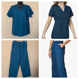 WonderWink Wonderwork Caribbean Blue Scrub Set Mock Wrap Top Pull On Cargo Pants